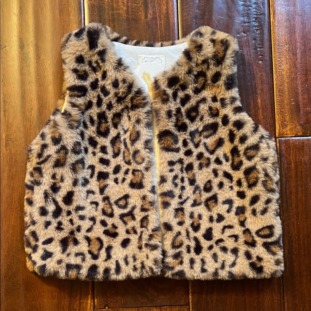 Mud Pie Leopard Brown Faux Fur Vest